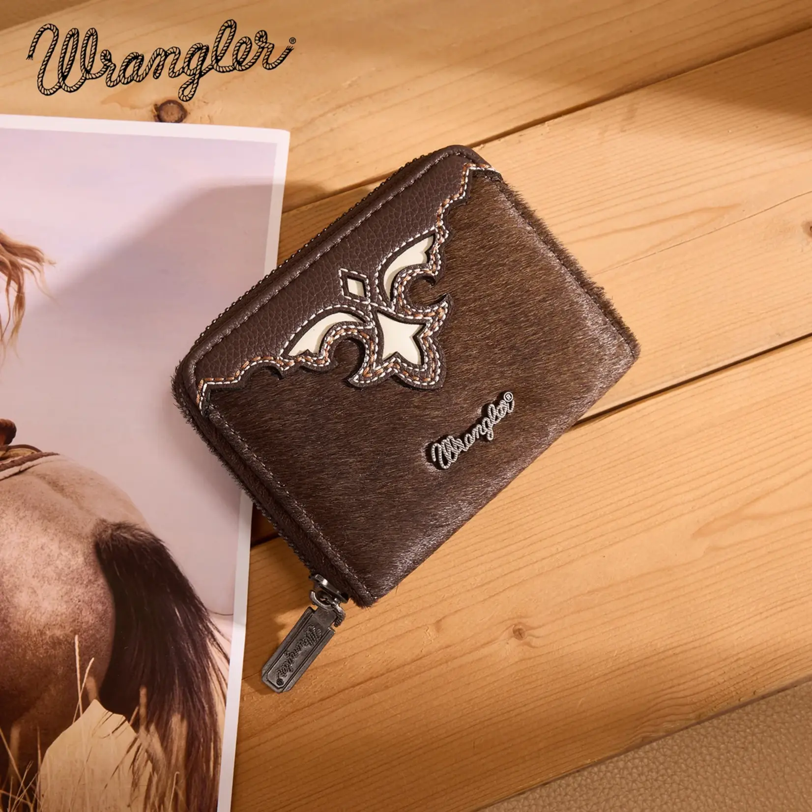 Wrangler WG322-W088CF - Coffee - Wrangler Genuine Hair-On Cowhide Zip-Around Wallet