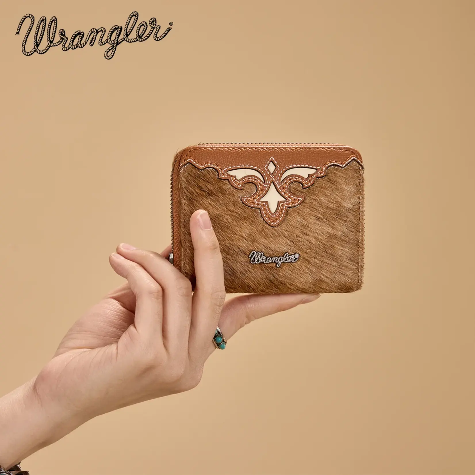 Wrangler WG322-W088BR - Brown - Wrangler Genuine Hair-On Cowhide Zip-Around Wallet
