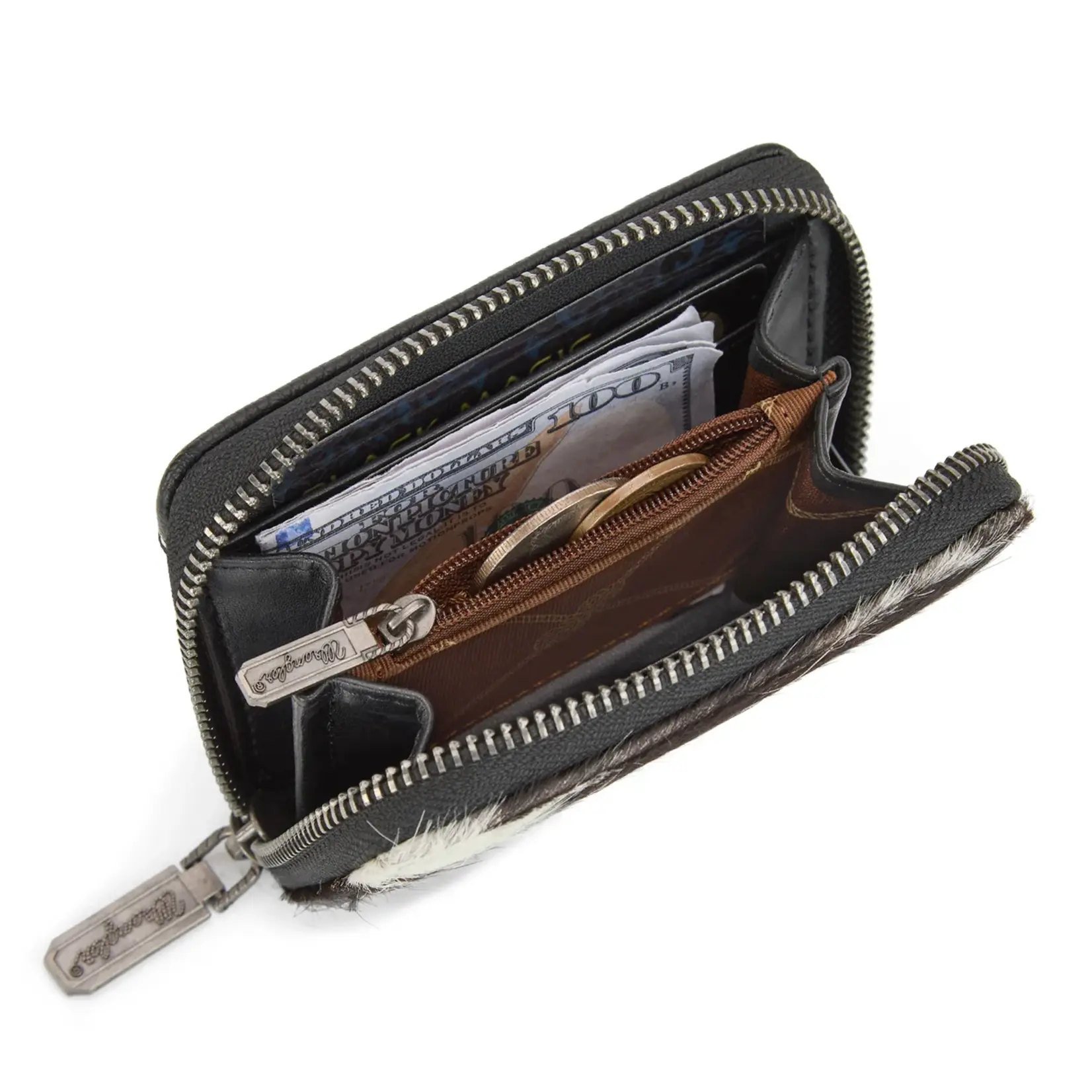 Wrangler WG322-W088BK - Black - Wrangler Genuine Hair-On Cowhide Zip-Around Wallet