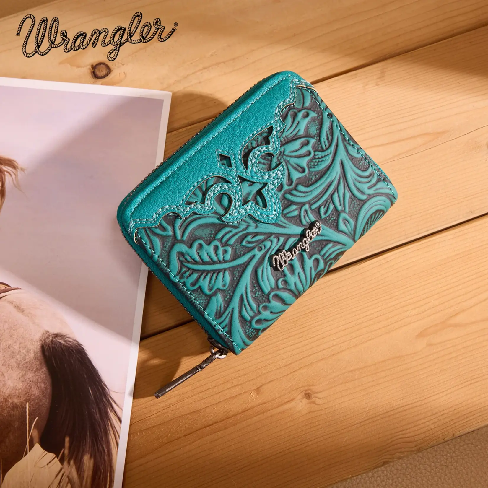 Wrangler WG322-W089TQ - Turquoise - Wrangler Tooled Zip-Around Wallet