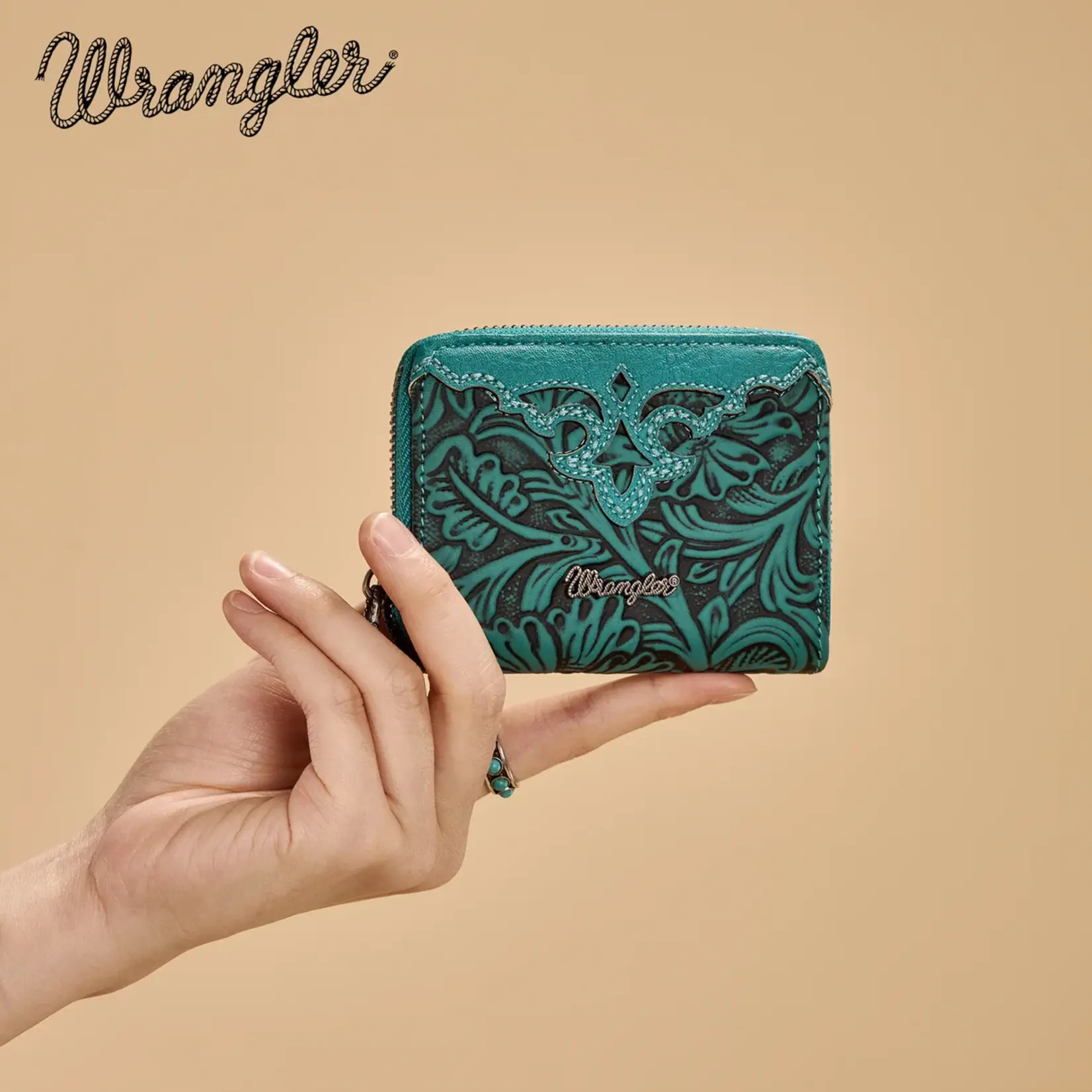 Wrangler WG322-W089TQ - Turquoise - Wrangler Tooled Zip-Around Wallet