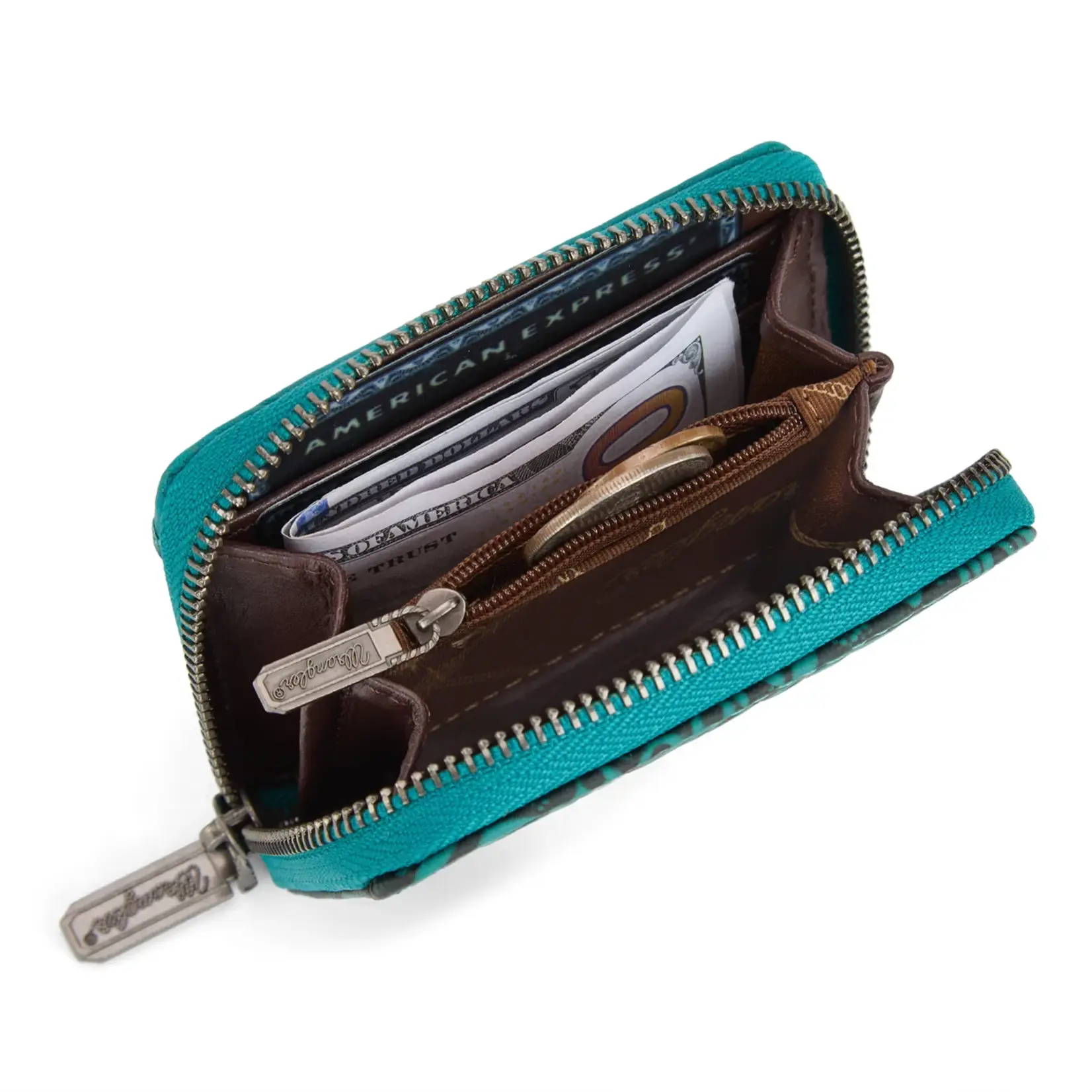 Wrangler WG322-W089TQ - Turquoise - Wrangler Tooled Zip-Around Wallet