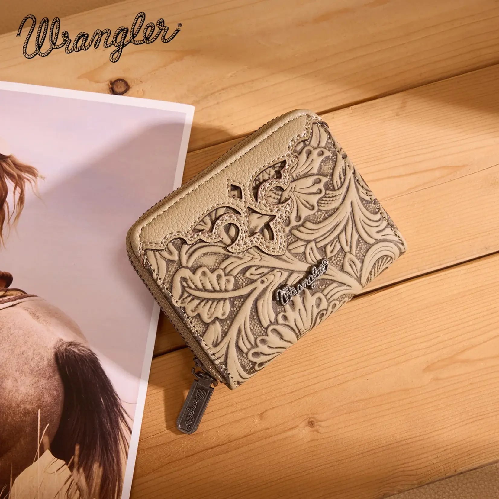 Wrangler WG322-W089KH - Khaki - Wrangler Tooled Zip-Around Wallet