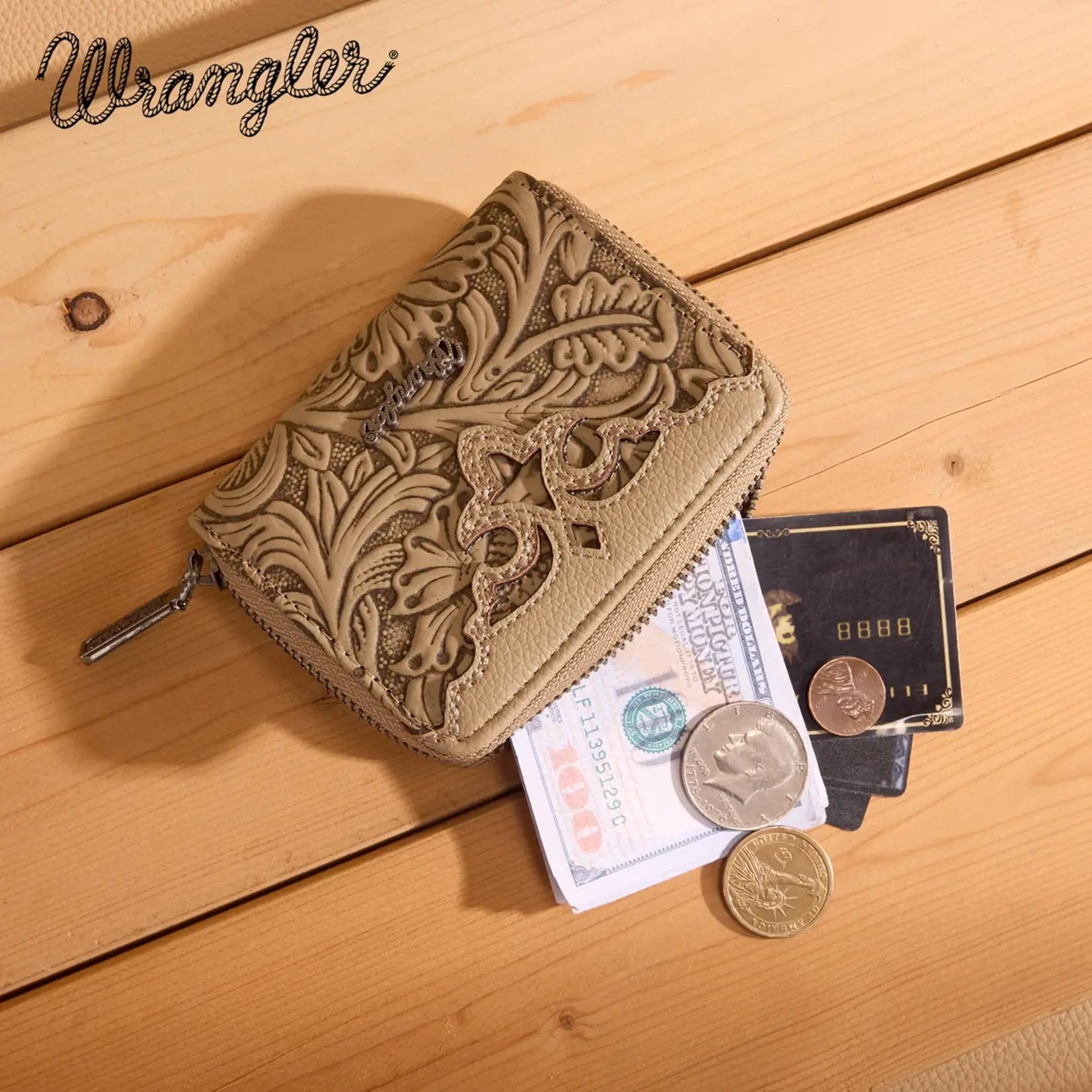 Wrangler WG322-W089KH - Khaki - Wrangler Tooled Zip-Around Wallet