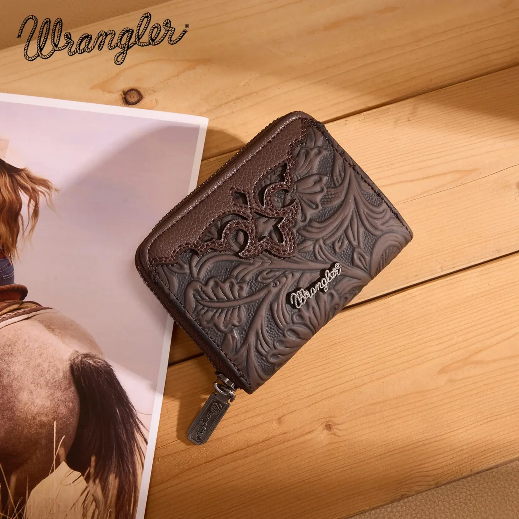 Wrangler WG322-W089CF - Coffee - Wrangler Tooled Zip-Around Wallet