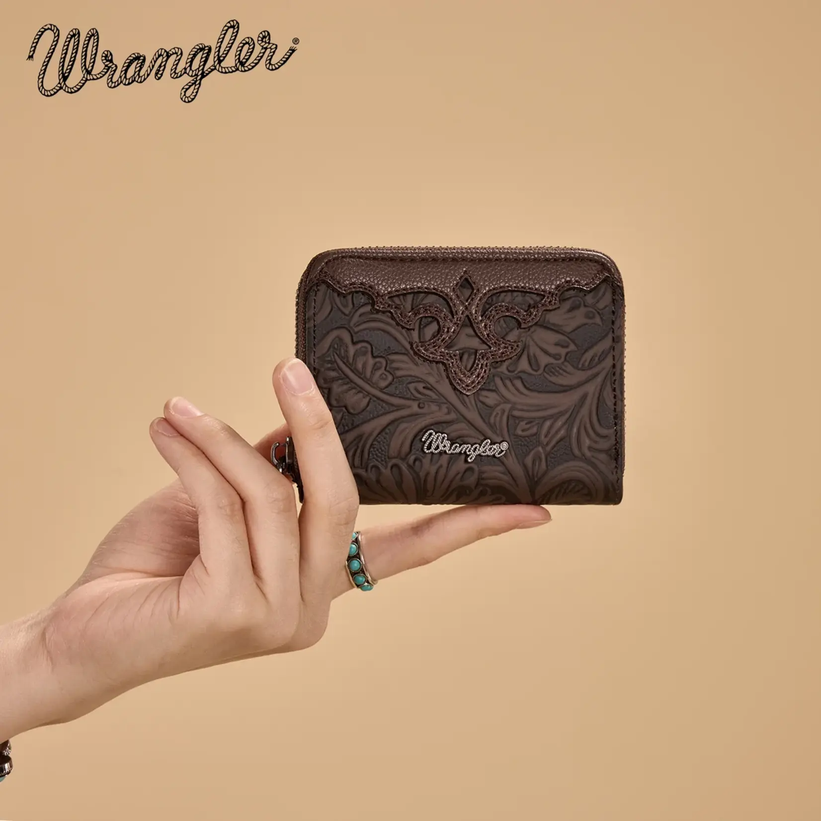 Wrangler WG322-W089CF - Coffee - Wrangler Tooled Zip-Around Wallet