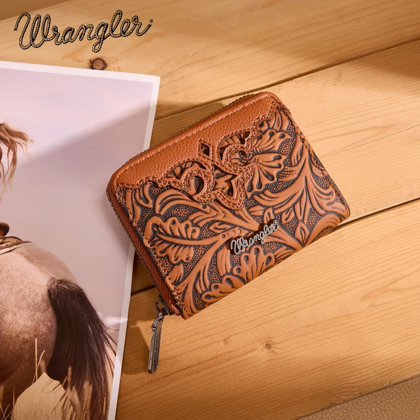 Wrangler WG322-W089BR - Brown - Wrangler Tooled Zip-Around Wallet
