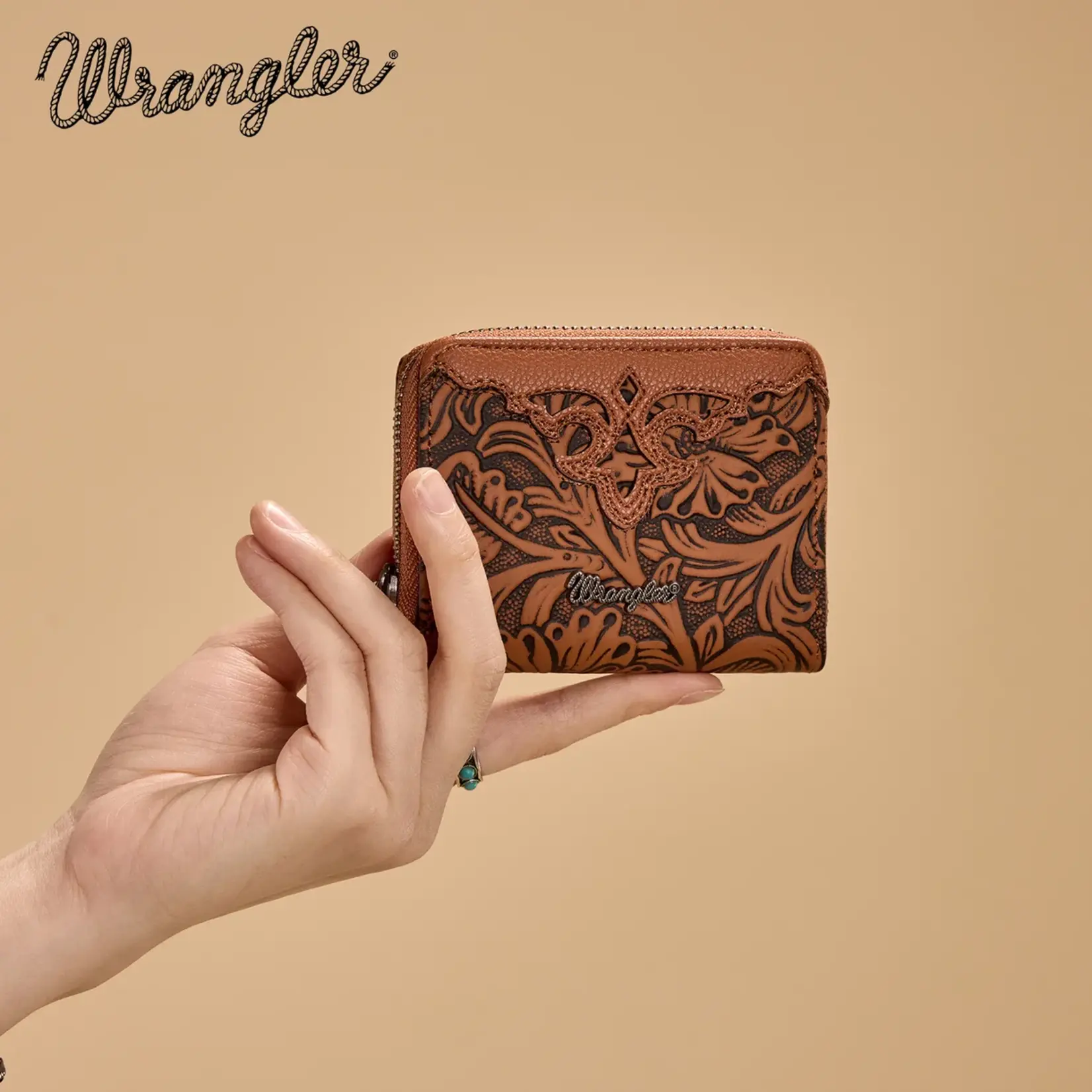 Wrangler WG322-W089BR - Brown - Wrangler Tooled Zip-Around Wallet