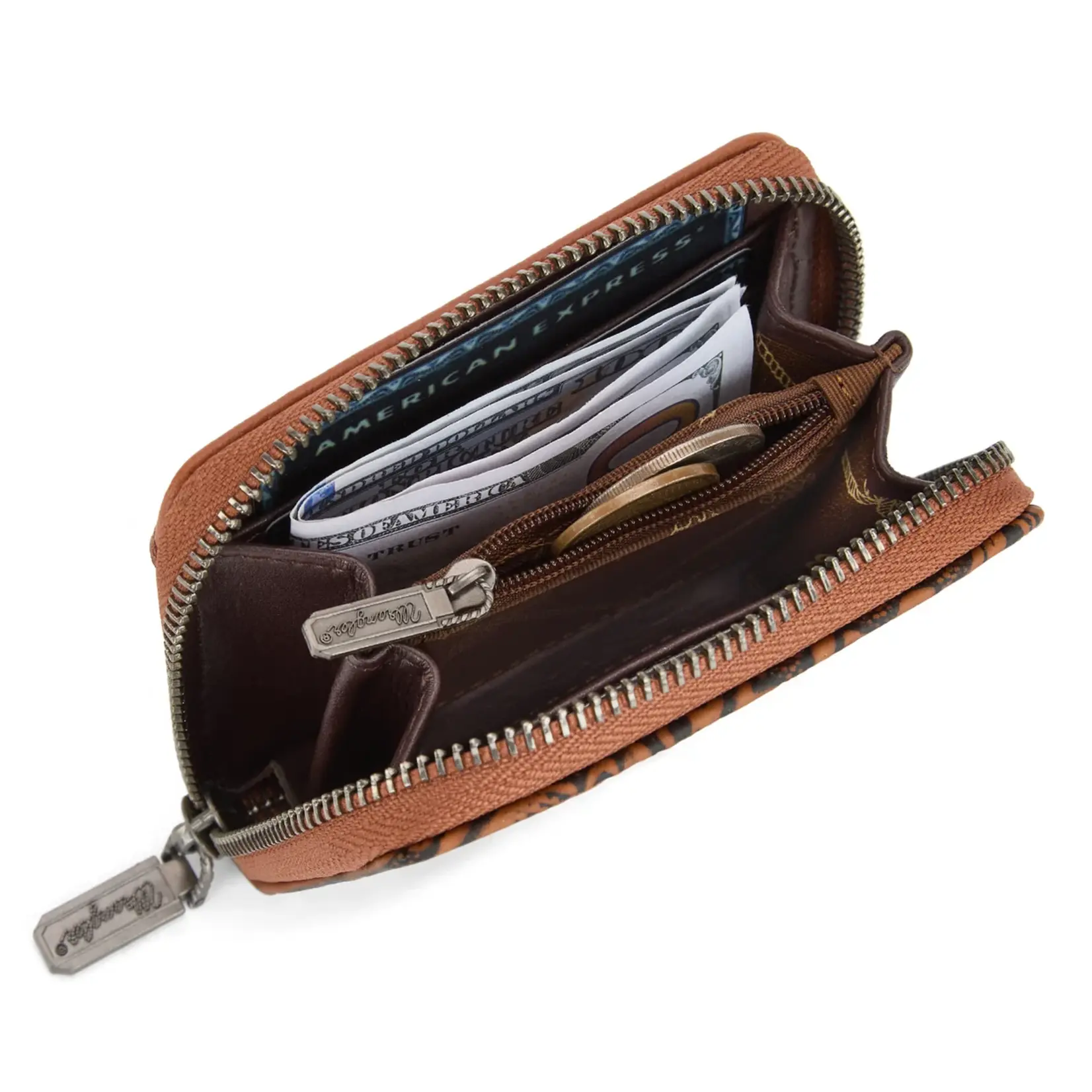 Wrangler WG322-W089BR - Brown - Wrangler Tooled Zip-Around Wallet