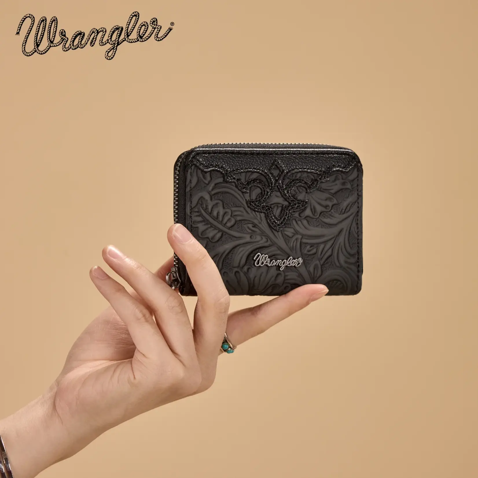 Wrangler WG322-W089BK - Black - Wrangler Tooled Zip-Around Wallet