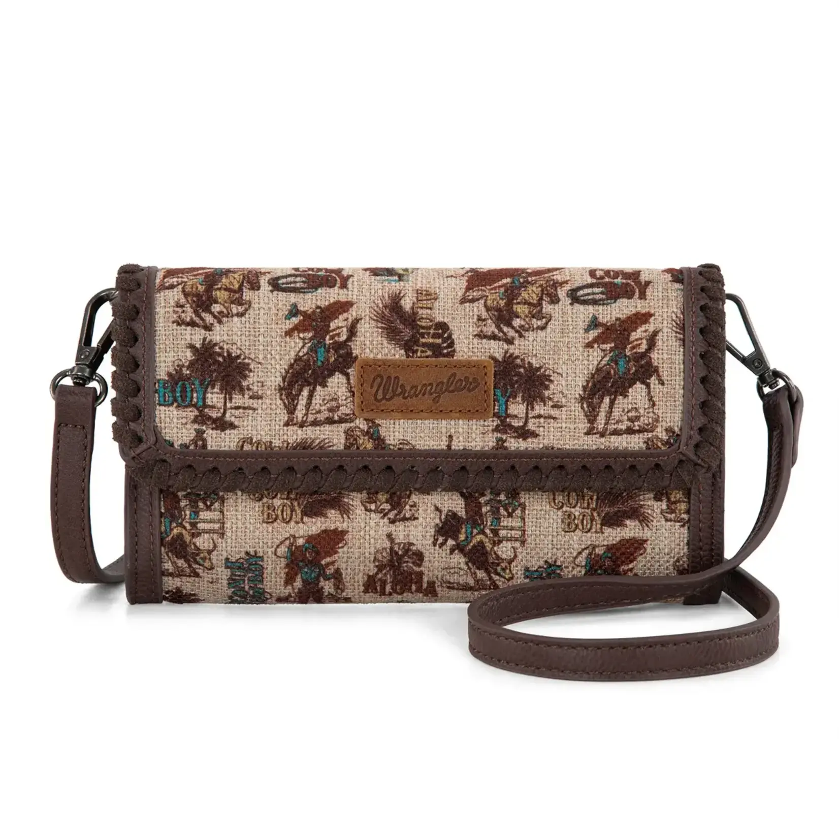 Wrangler WG60-1812TN - Tan - Wrangler Vintage Retro Cowboy Cool Print Wallet/Crossbody