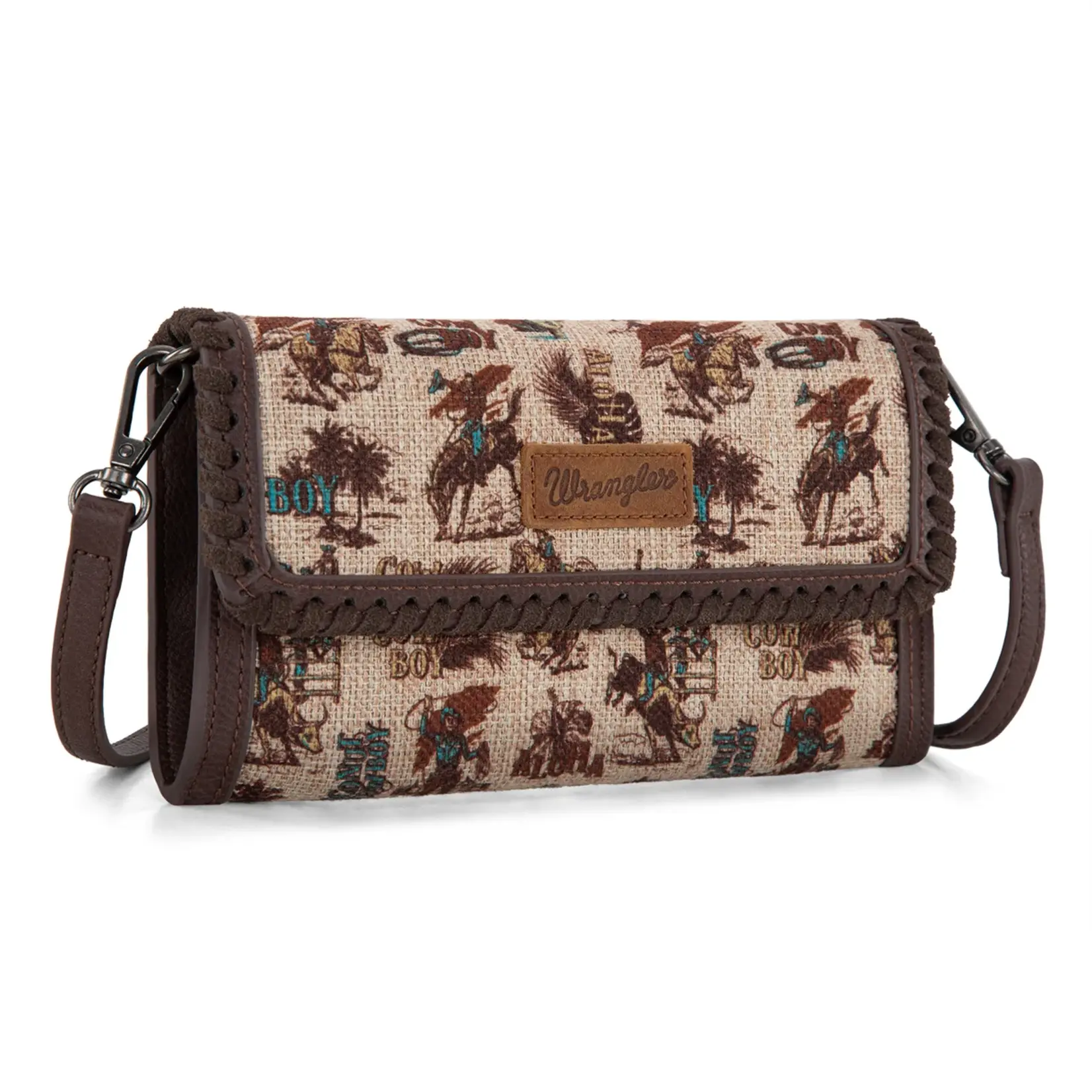 Wrangler WG60-1812TN - Tan - Wrangler Vintage Retro Cowboy Cool Print Wallet/Crossbody