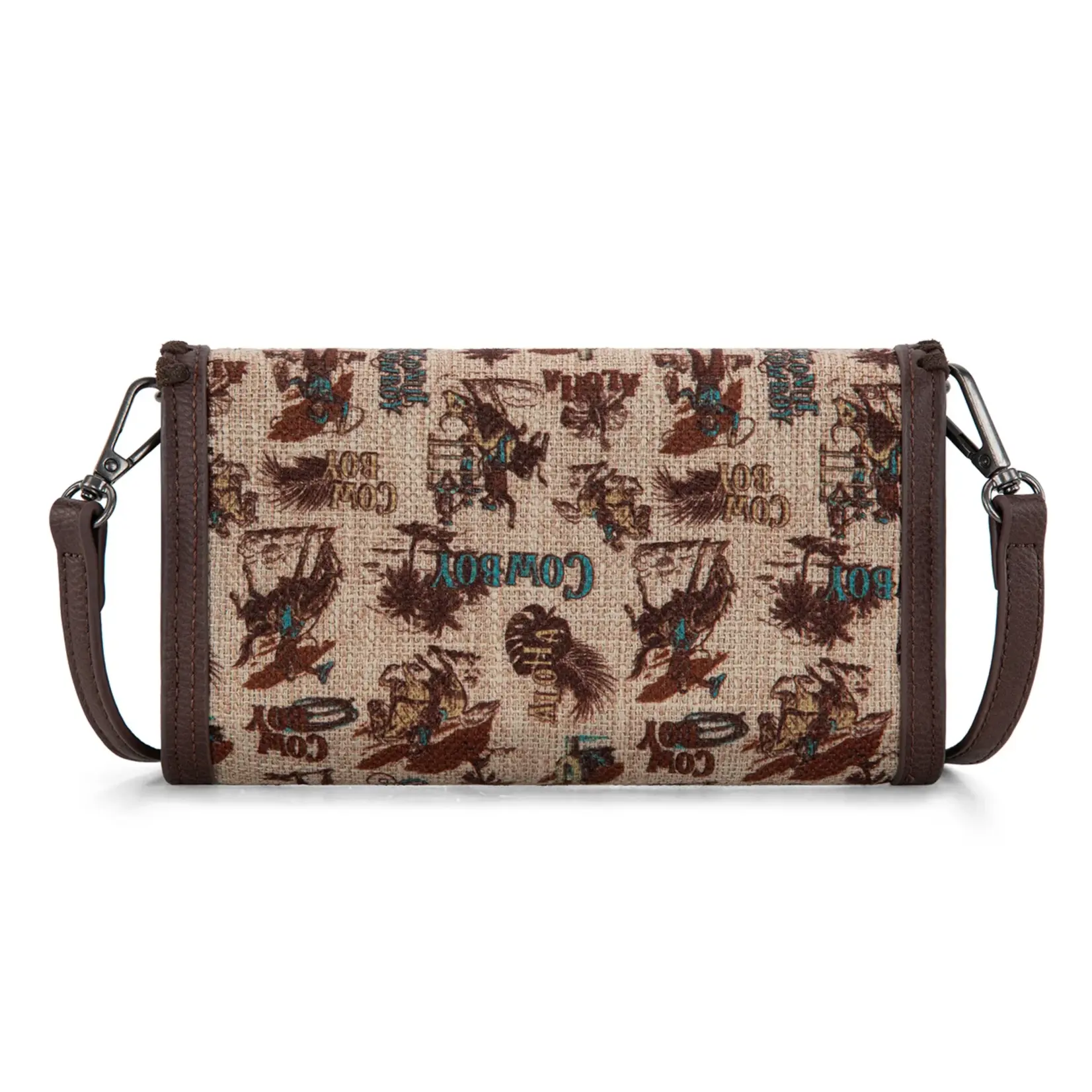 Wrangler WG60-1812TN - Tan - Wrangler Vintage Retro Cowboy Cool Print Wallet/Crossbody