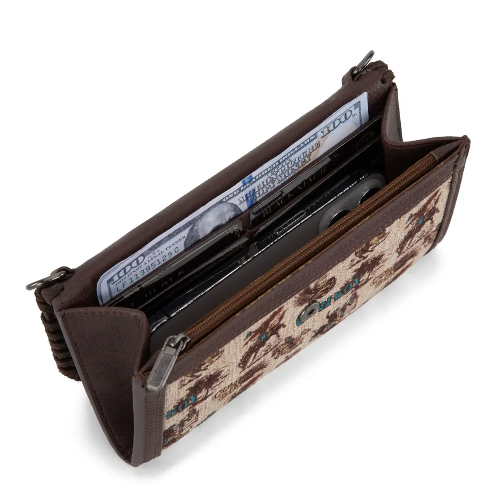 Wrangler WG60-1812TN - Tan - Wrangler Vintage Retro Cowboy Cool Print Wallet/Crossbody