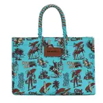 Wrangler WG284D-8119TQ - Turquoise - Wrangler COWBOY Dual Sided Print Canvas Wide Tote