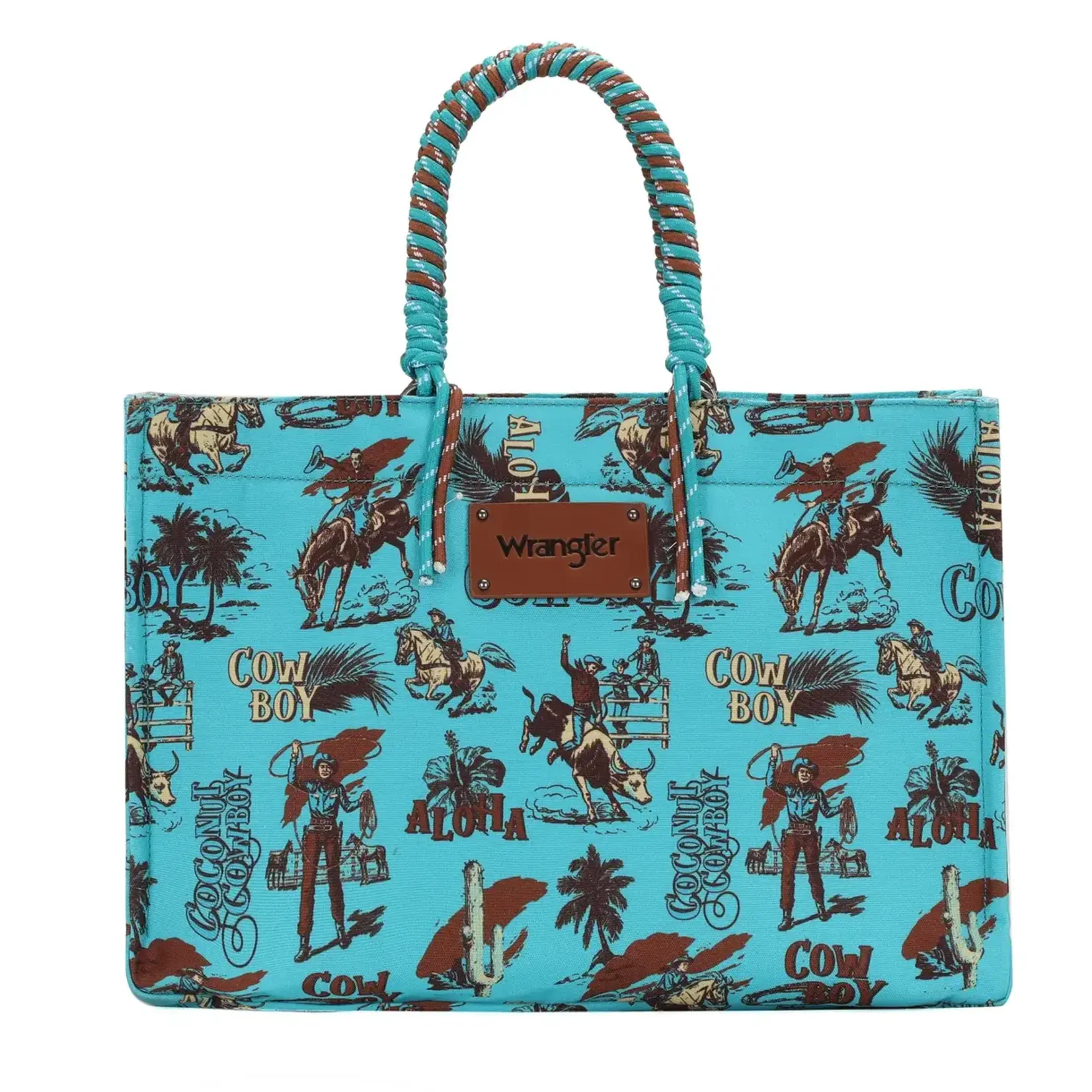 Wrangler WG284D-8119TQ - Turquoise - Wrangler COWBOY Dual Sided Print Canvas Wide Tote