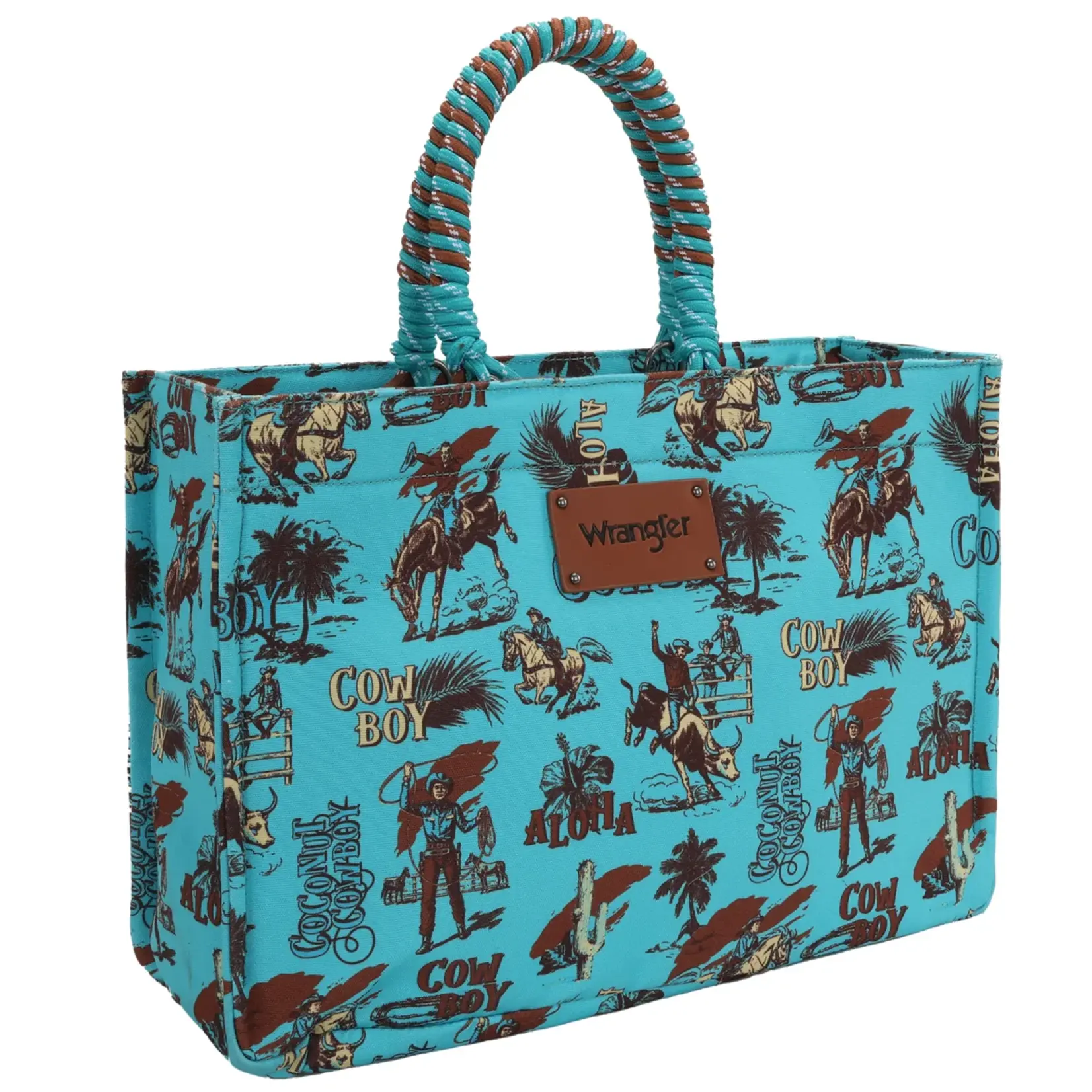 Wrangler WG284D-8119TQ - Turquoise - Wrangler COWBOY Dual Sided Print Canvas Wide Tote