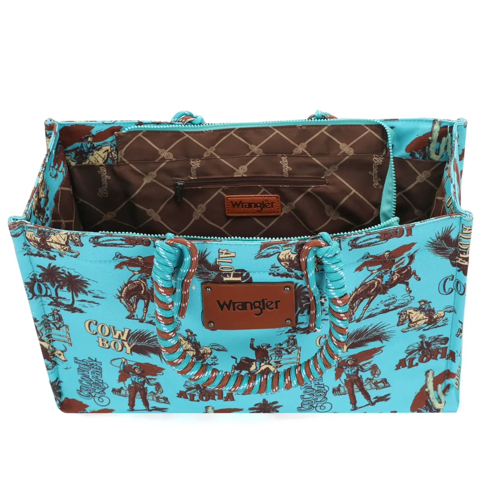 Wrangler WG284D-8119TQ - Turquoise - Wrangler COWBOY Dual Sided Print Canvas Wide Tote