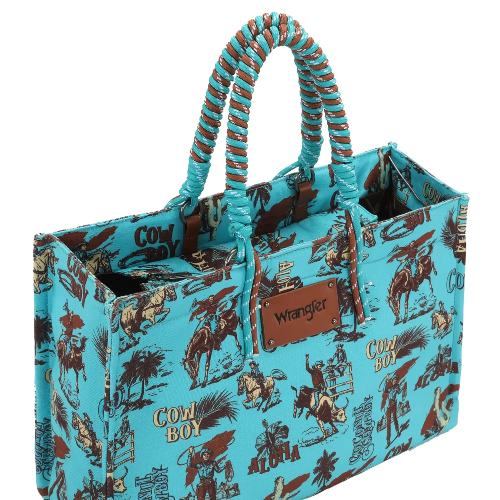 Wrangler WG284D-8119TQ - Turquoise - Wrangler COWBOY Dual Sided Print Canvas Wide Tote