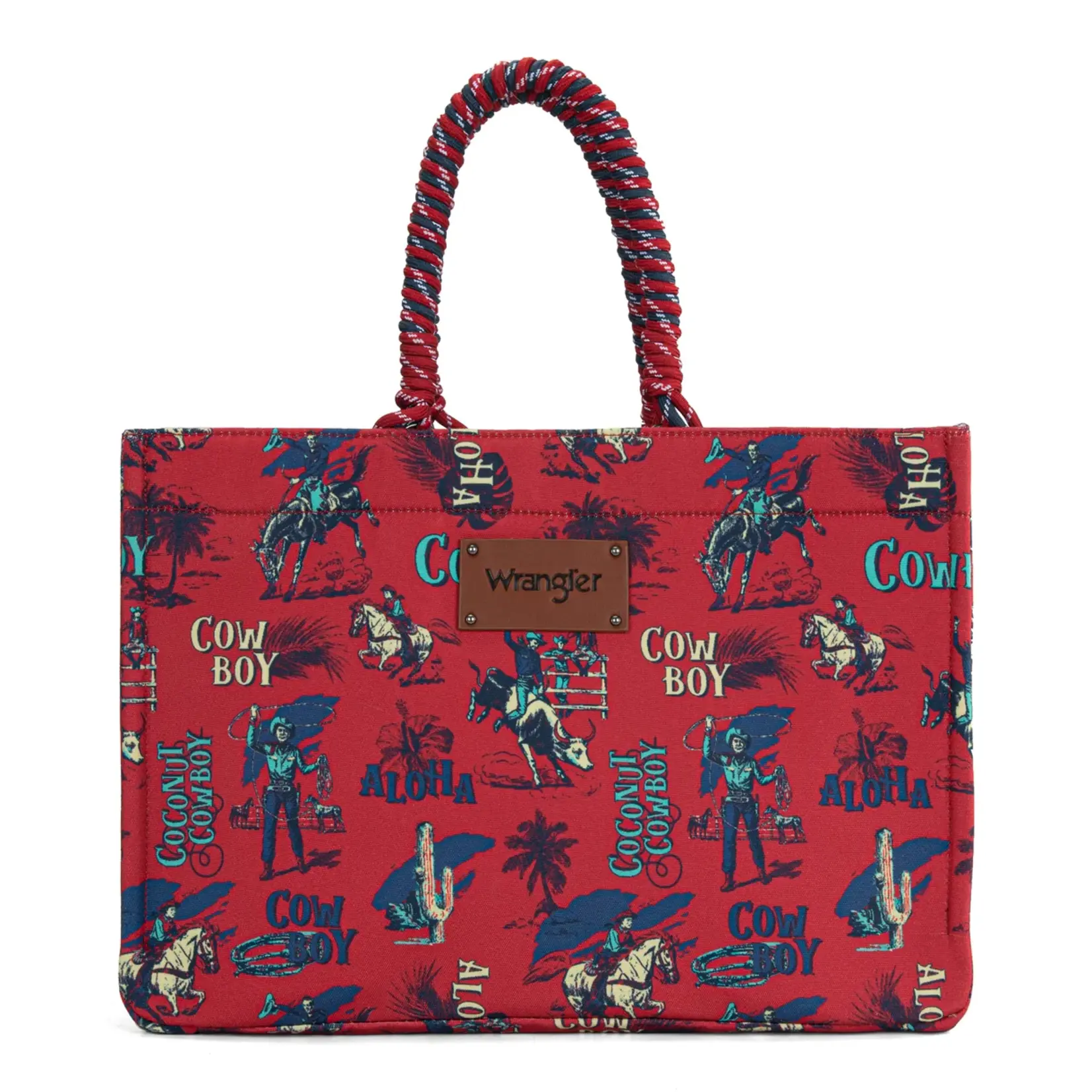 Wrangler WG284D-8119RD - Red - Wrangler COWBOY Dual Sided Print Canvas Wide Tote