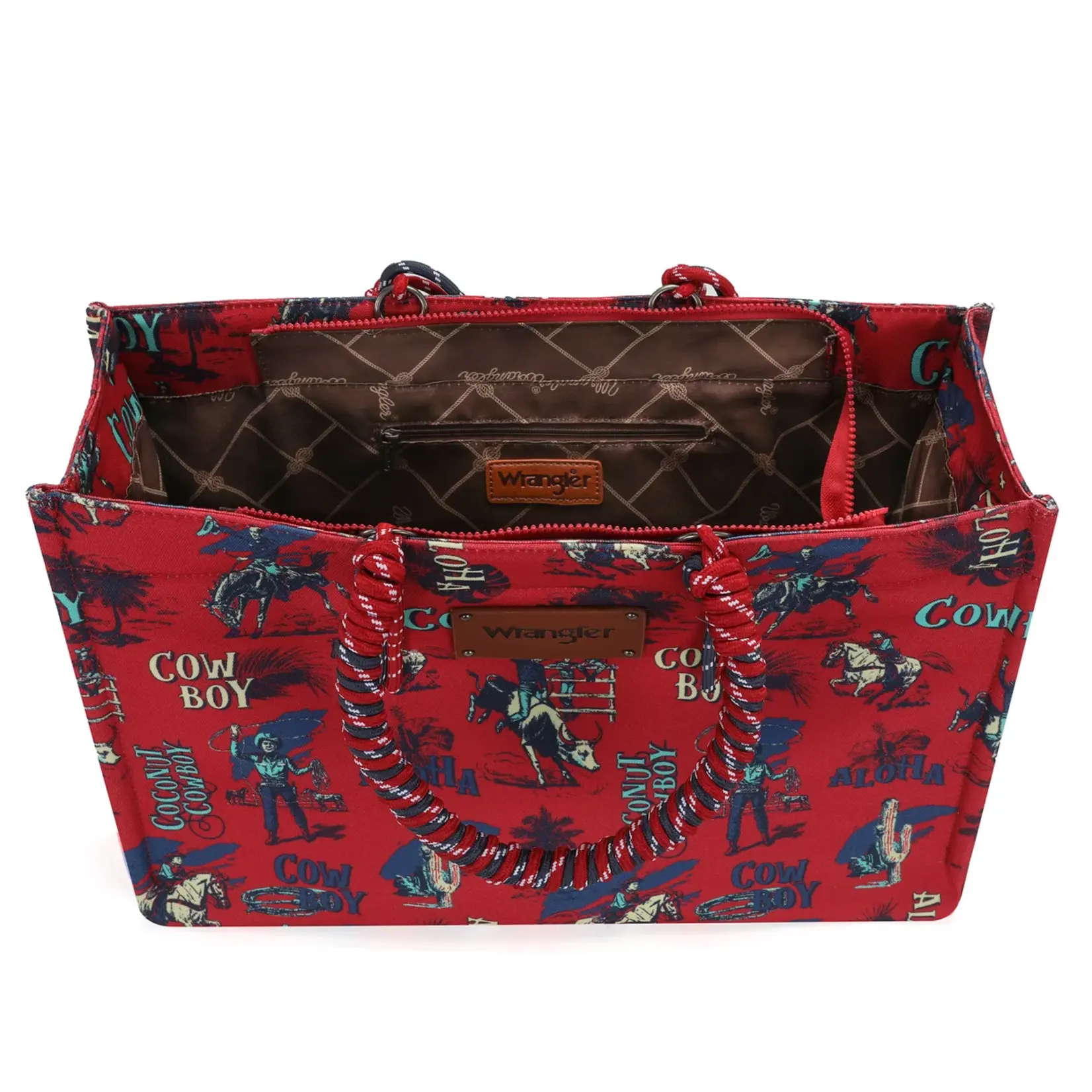 Wrangler WG284D-8119RD - Red - Wrangler COWBOY Dual Sided Print Canvas Wide Tote