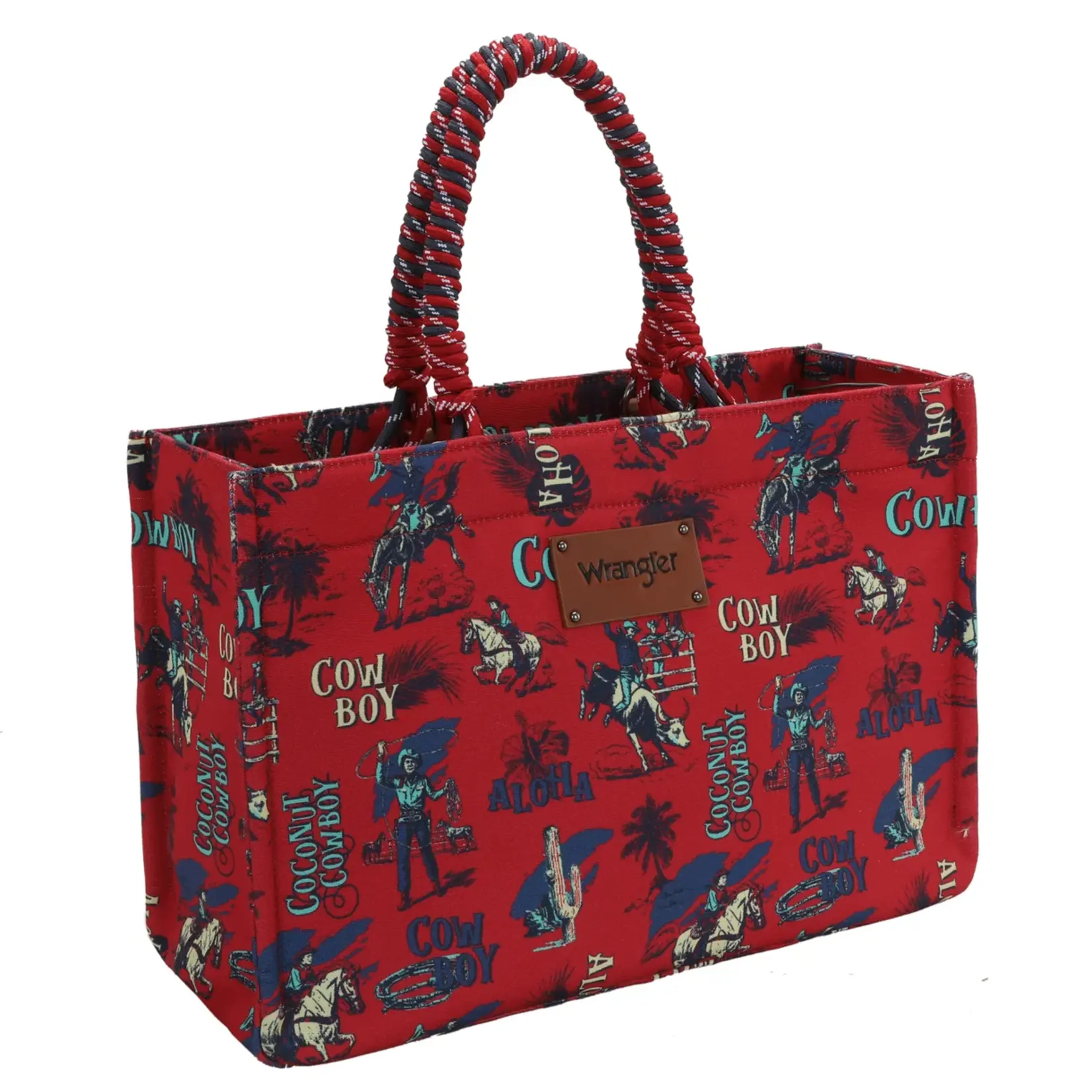 Wrangler WG284D-8119RD - Red - Wrangler COWBOY Dual Sided Print Canvas Wide Tote