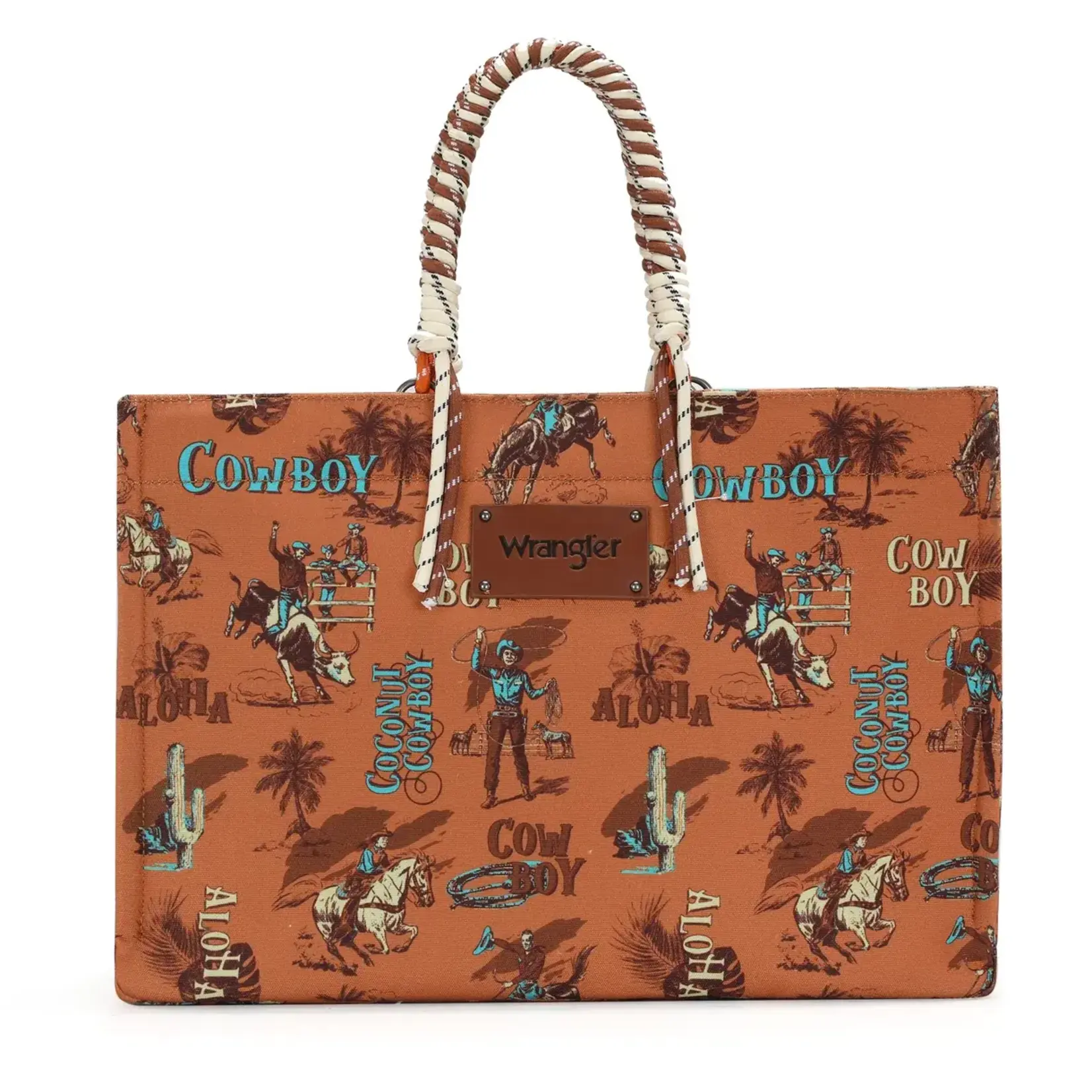 Wrangler WG284D-8119BR - Brown - Wrangler COWBOY Dual Sided Print Canvas Wide Tote