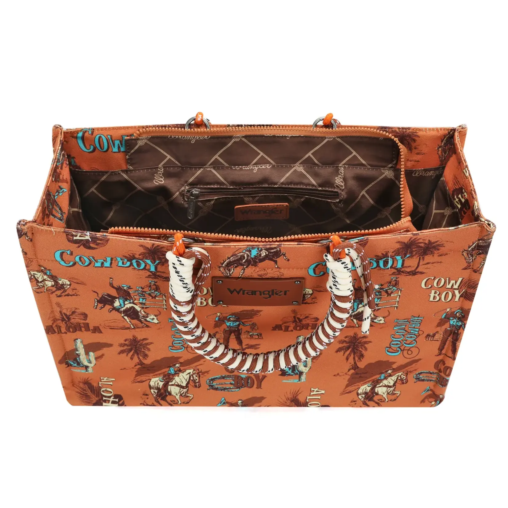 Wrangler WG284D-8119BR - Brown - Wrangler COWBOY Dual Sided Print Canvas Wide Tote