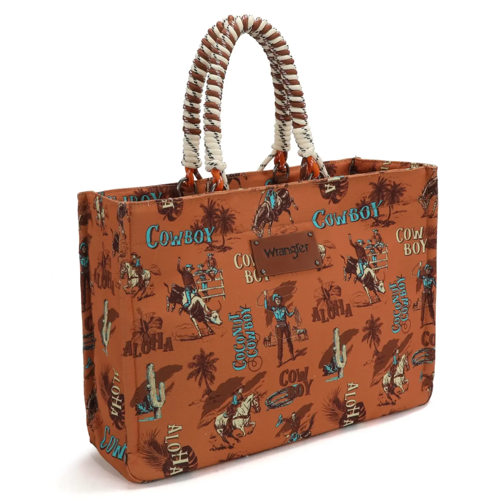 Wrangler WG284D-8119BR - Brown - Wrangler COWBOY Dual Sided Print Canvas Wide Tote