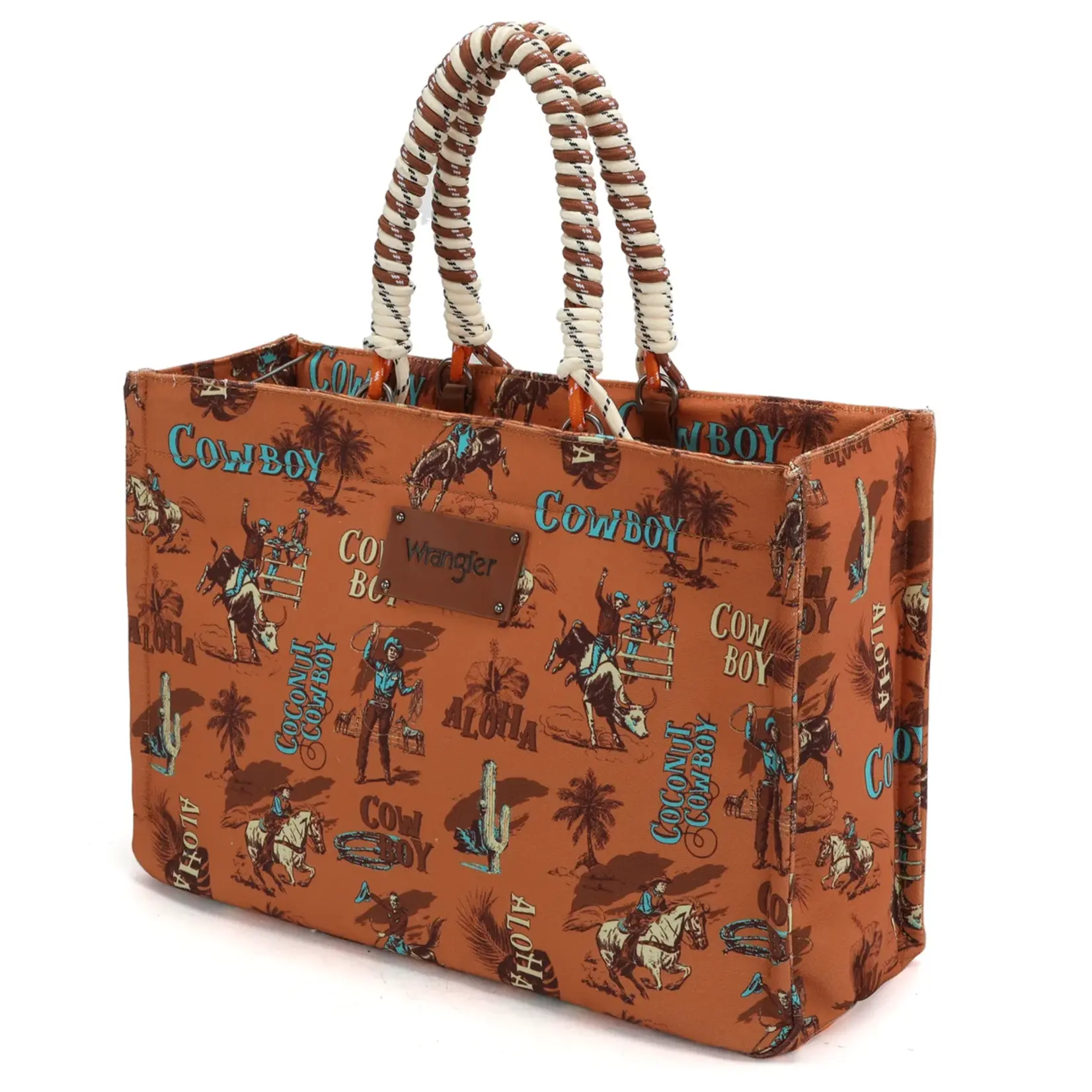 Wrangler WG284D-8119BR - Brown - Wrangler COWBOY Dual Sided Print Canvas Wide Tote