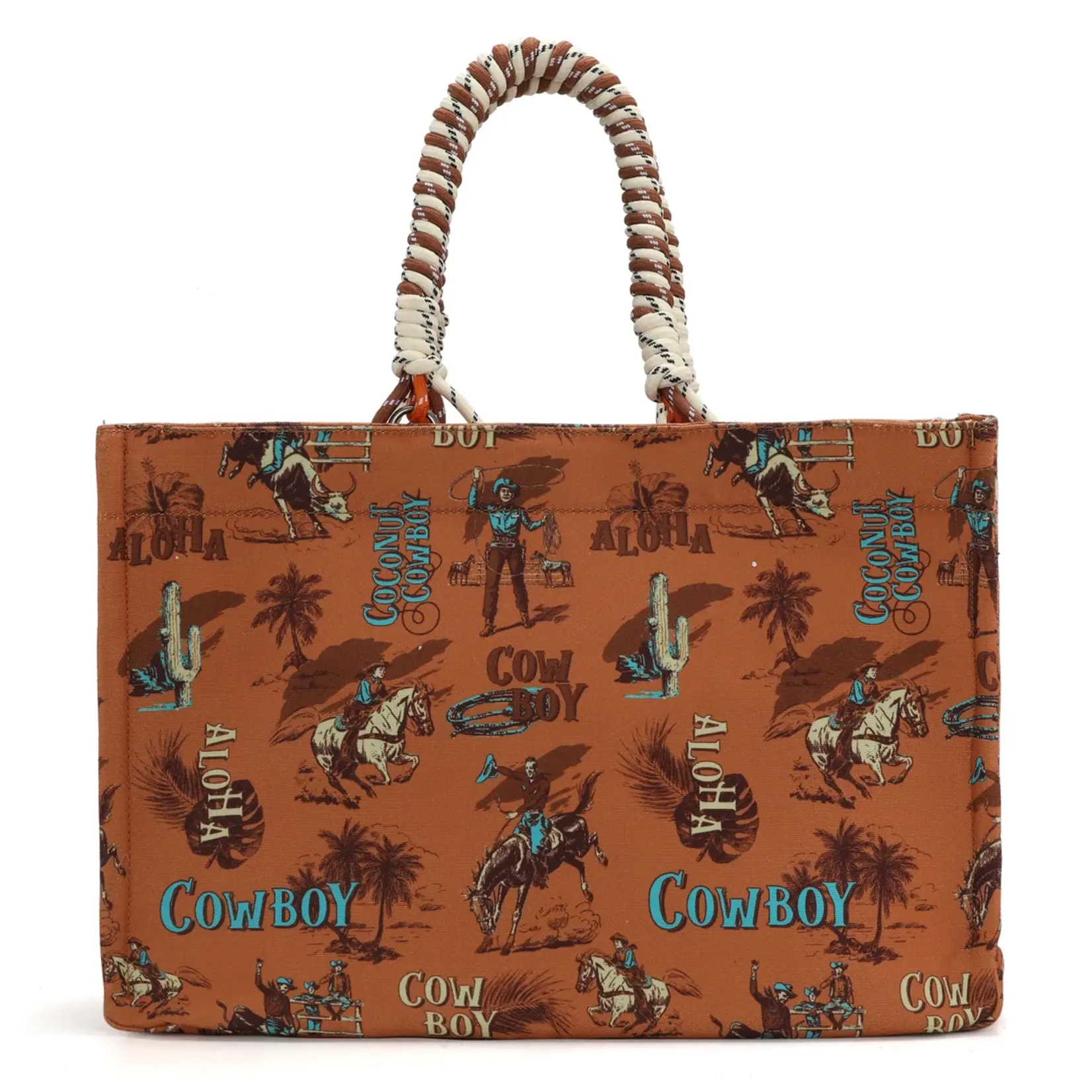 Wrangler WG284D-8119BR - Brown - Wrangler COWBOY Dual Sided Print Canvas Wide Tote