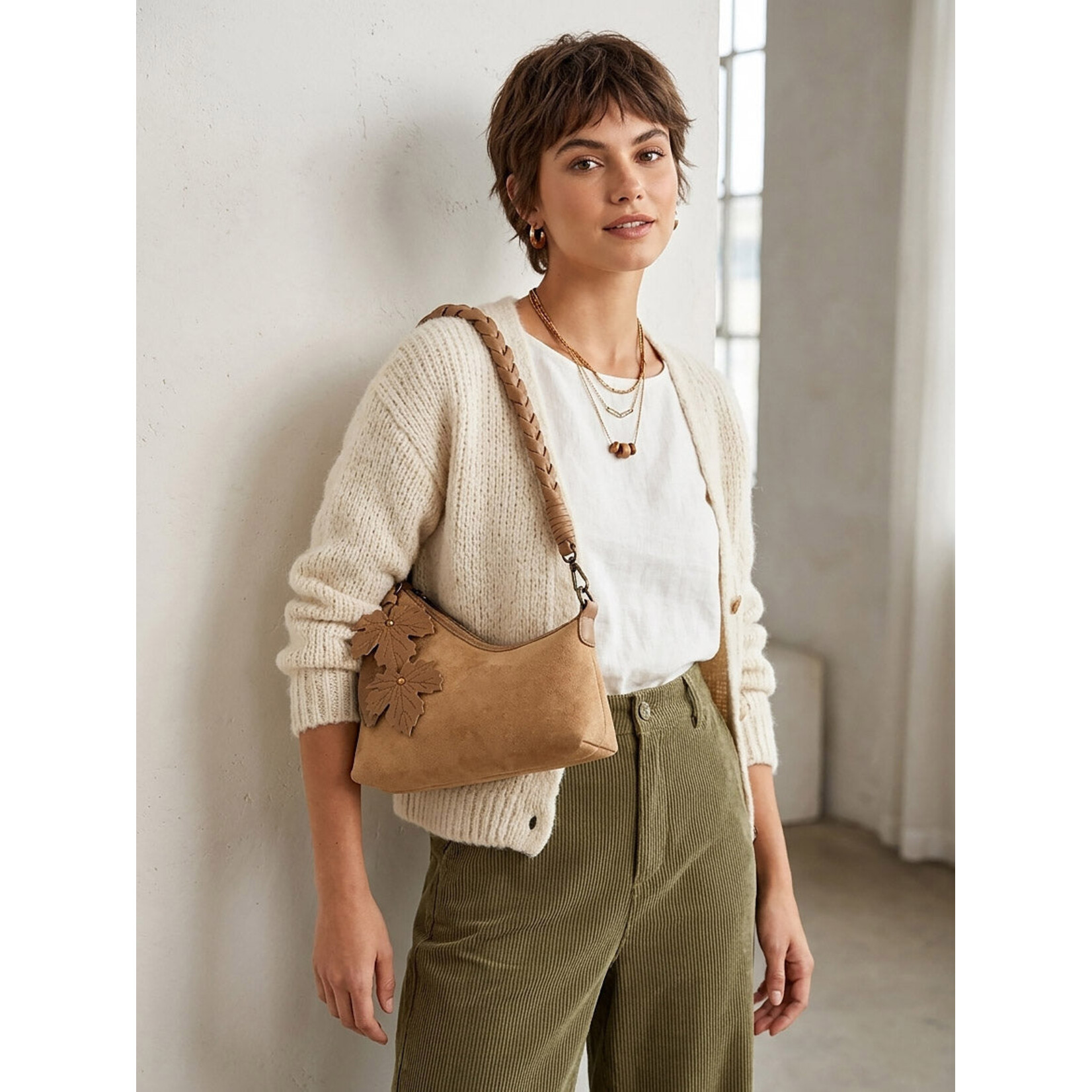 Liz Soto 3328 Stone - Riley Suede Stone Trim Shoulder / Crossbody