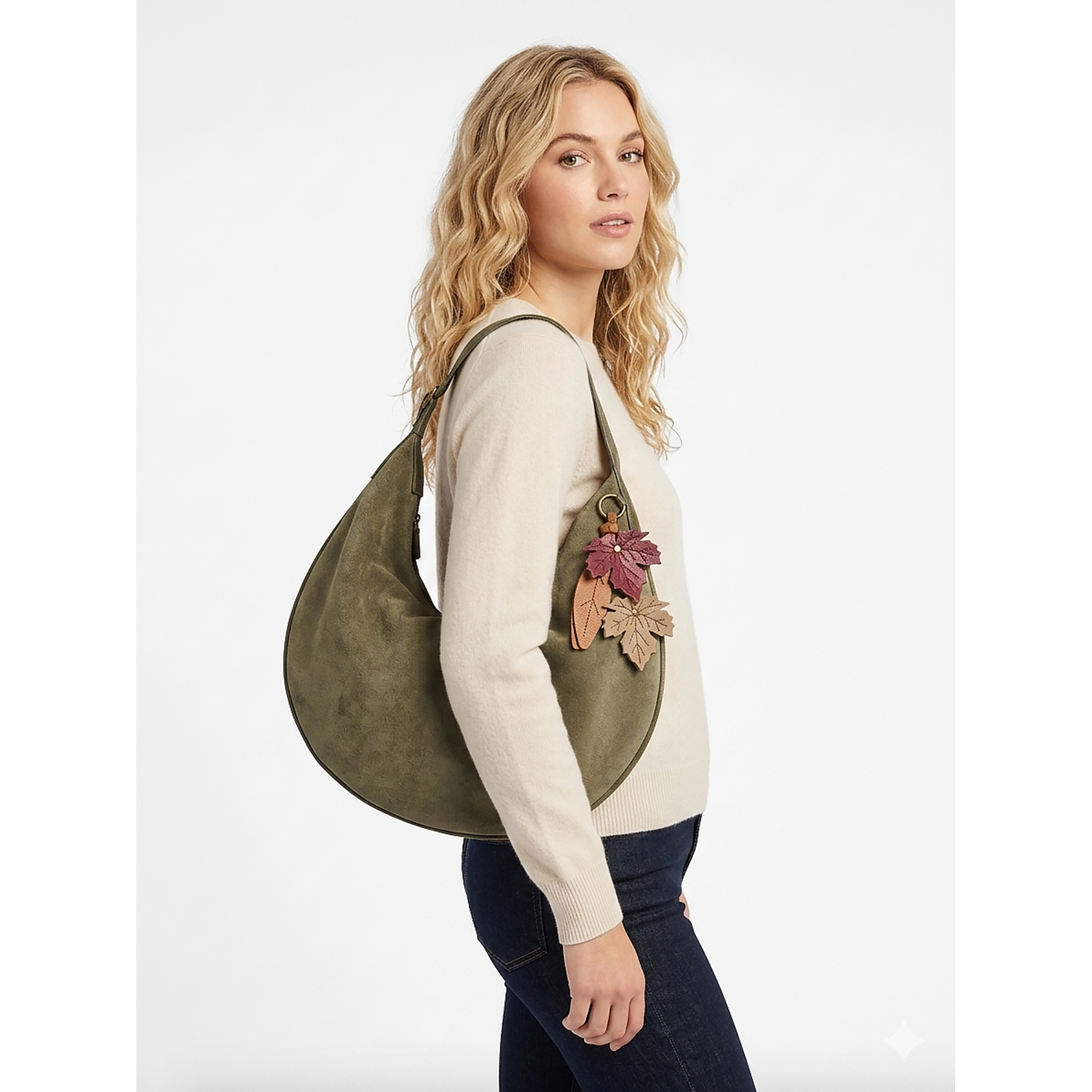 Liz Soto 3332 Olive - Lulu Hobo with Leaf Keychain