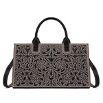 Trinity Ranch TR214-8802BK - Black - Trinity Ranch Floral Tooled Leather Western Satchel Tote Bag