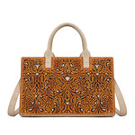 Trinity Ranch TR214-8802BR - Brown - Trinity Ranch Floral Tooled Leather Western Satchel Tote Bag