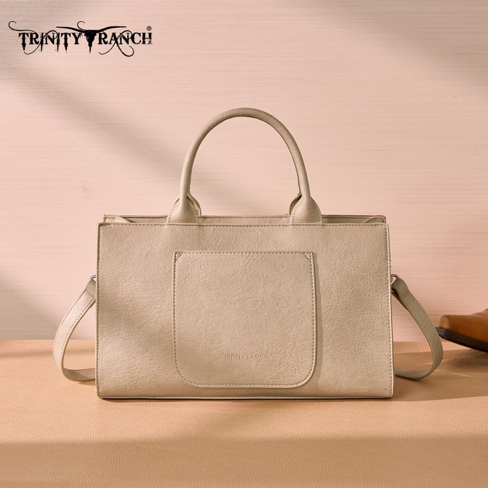 Trinity Ranch TR214-8802BR - Brown - Trinity Ranch Floral Tooled Leather Western Satchel Tote Bag