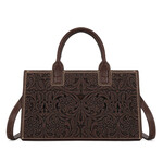 Trinity Ranch TR214-8802CF - Coffee - Trinity Ranch Floral Tooled Leather Western Satchel Tote Bag