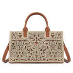 Trinity Ranch TR214-8802TN - Tan - Trinity Ranch Floral Tooled Leather Western Satchel Tote Bag