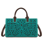 Trinity Ranch TR214-8802TQ - Turquoise - Trinity Ranch Floral Tooled Leather Western Satchel Tote Bag