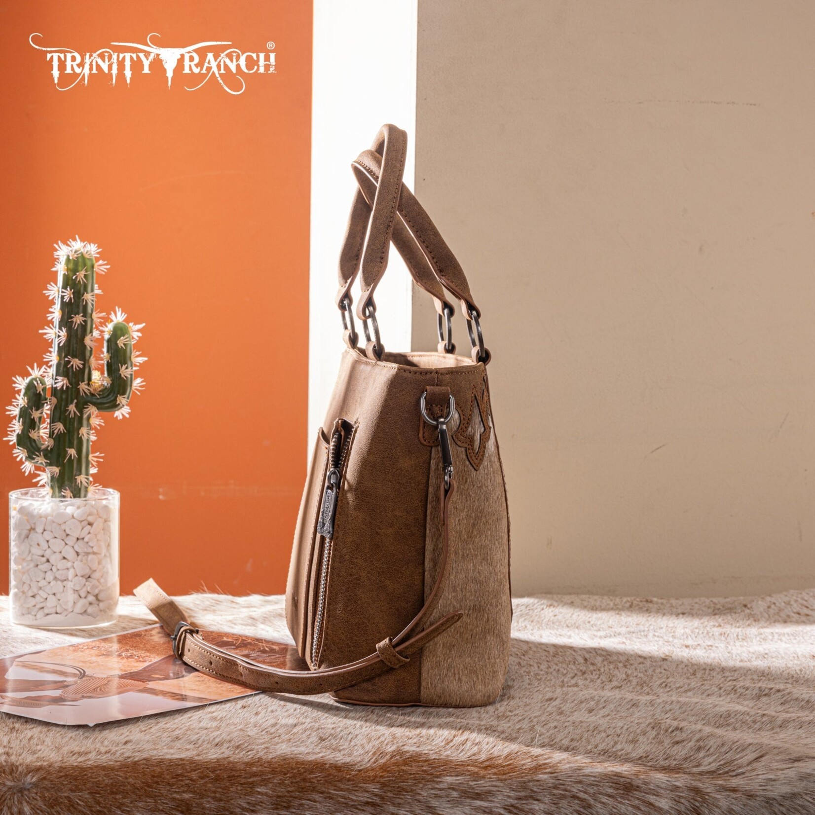 Trinity Ranch TR198G-8899BR - Brown - Trinity Ranch Genuine Hair-On Cowhide Collection Concealed Carry Tote