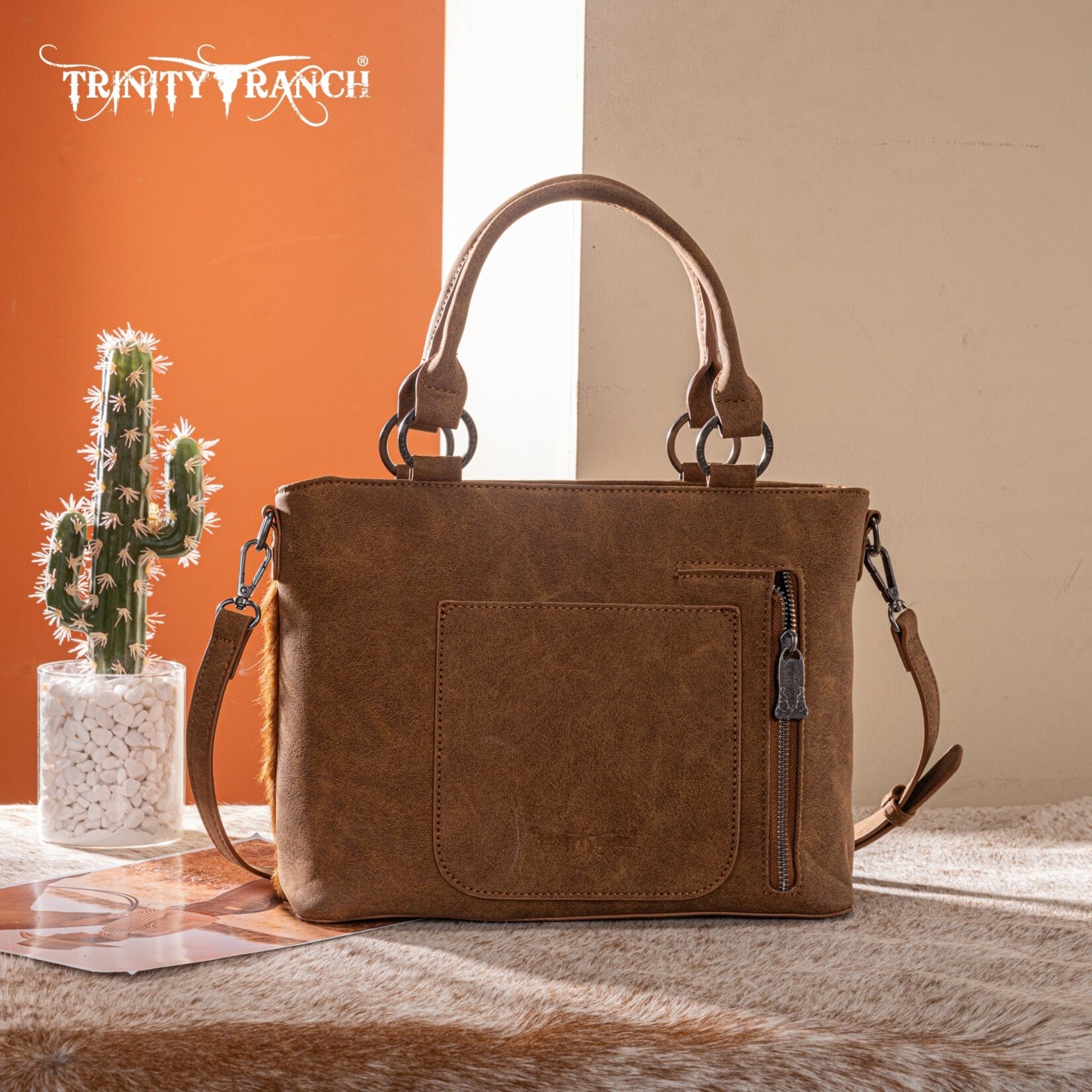 Trinity Ranch TR198G-8899BR - Brown - Trinity Ranch Genuine Hair-On Cowhide Collection Concealed Carry Tote