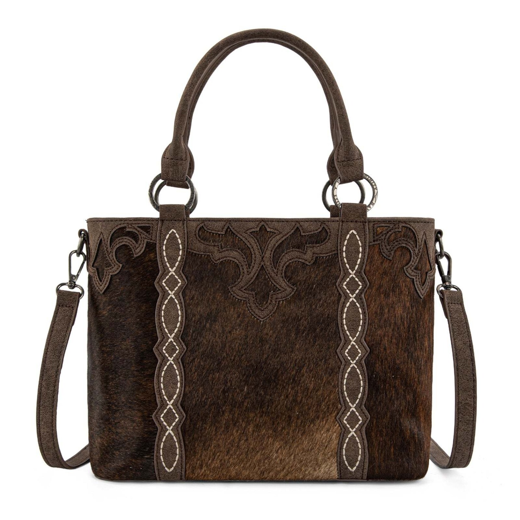 Trinity Ranch TR198G-8899CF - Coffee - Trinity Ranch Genuine Hair-On Cowhide Collection Concealed Carry Tote