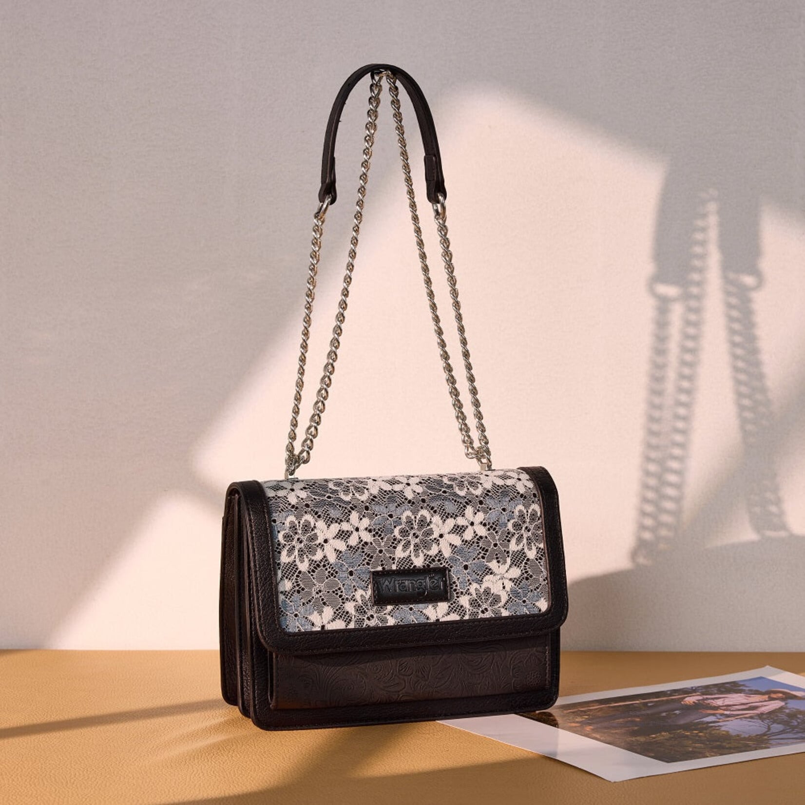 Wrangler WG-HB-455-2365BK - Black - Wrangler Chic Lace Chain Shoulder Bag