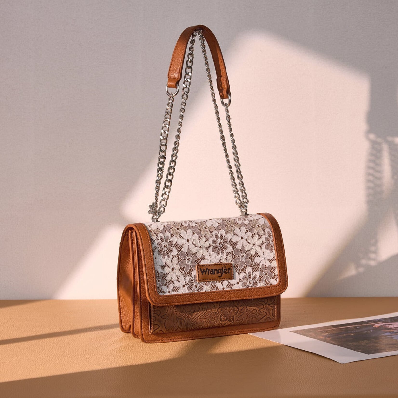 Wrangler WG-HB-455-2365BR - Brown - Wrangler Chic Lace Chain Shoulder Bag