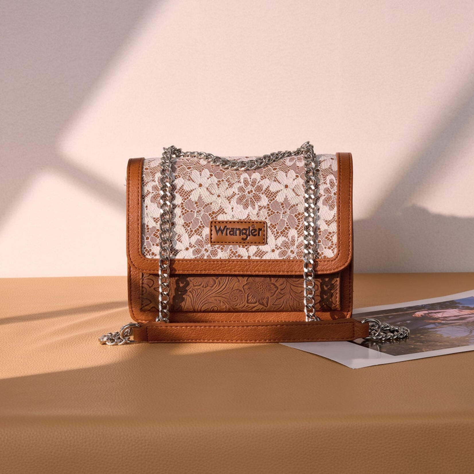 Wrangler WG-HB-455-2365BR - Brown - Wrangler Chic Lace Chain Shoulder Bag