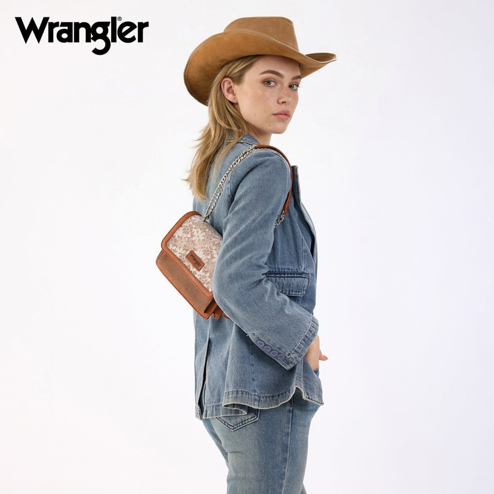 Wrangler WG-HB-455-2365BR - Brown - Wrangler Chic Lace Chain Shoulder Bag