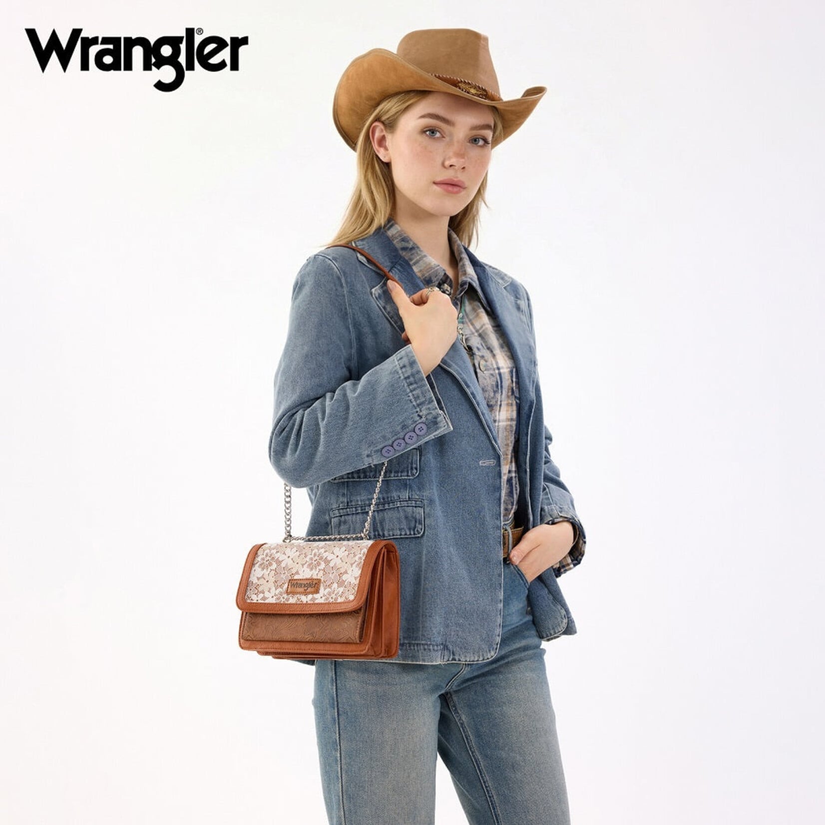 Wrangler WG-HB-455-2365BR - Brown - Wrangler Chic Lace Chain Shoulder Bag