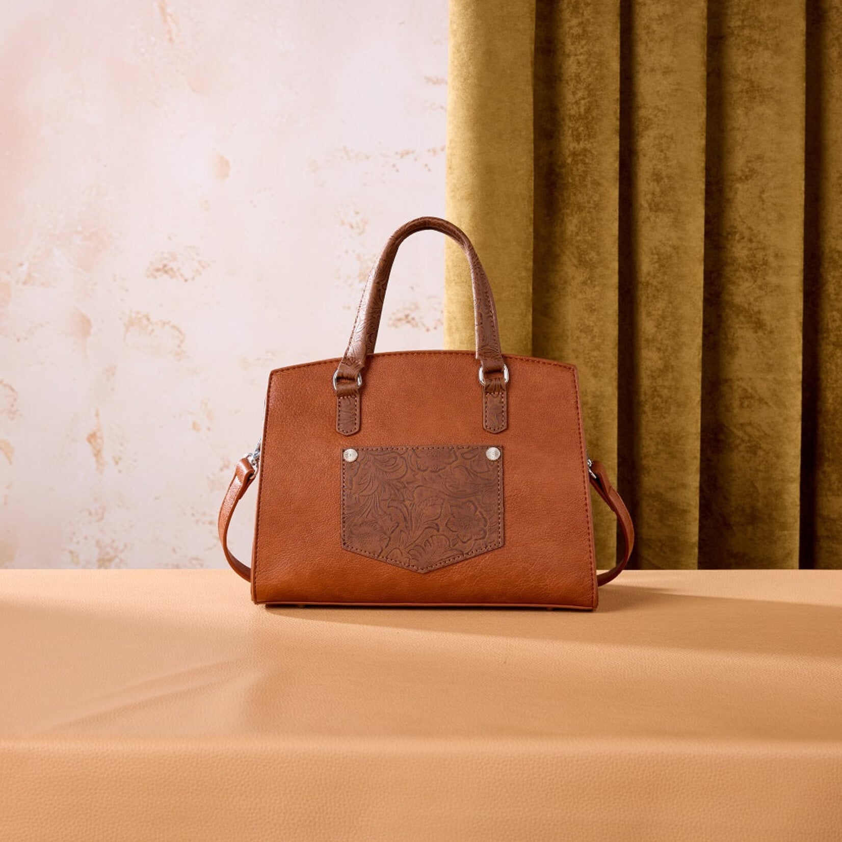 Wrangler WG-HB-455-8130BR - Brown - Wrangler Western Chic Lace with Chain Charm Satchel/Crossbody Bag