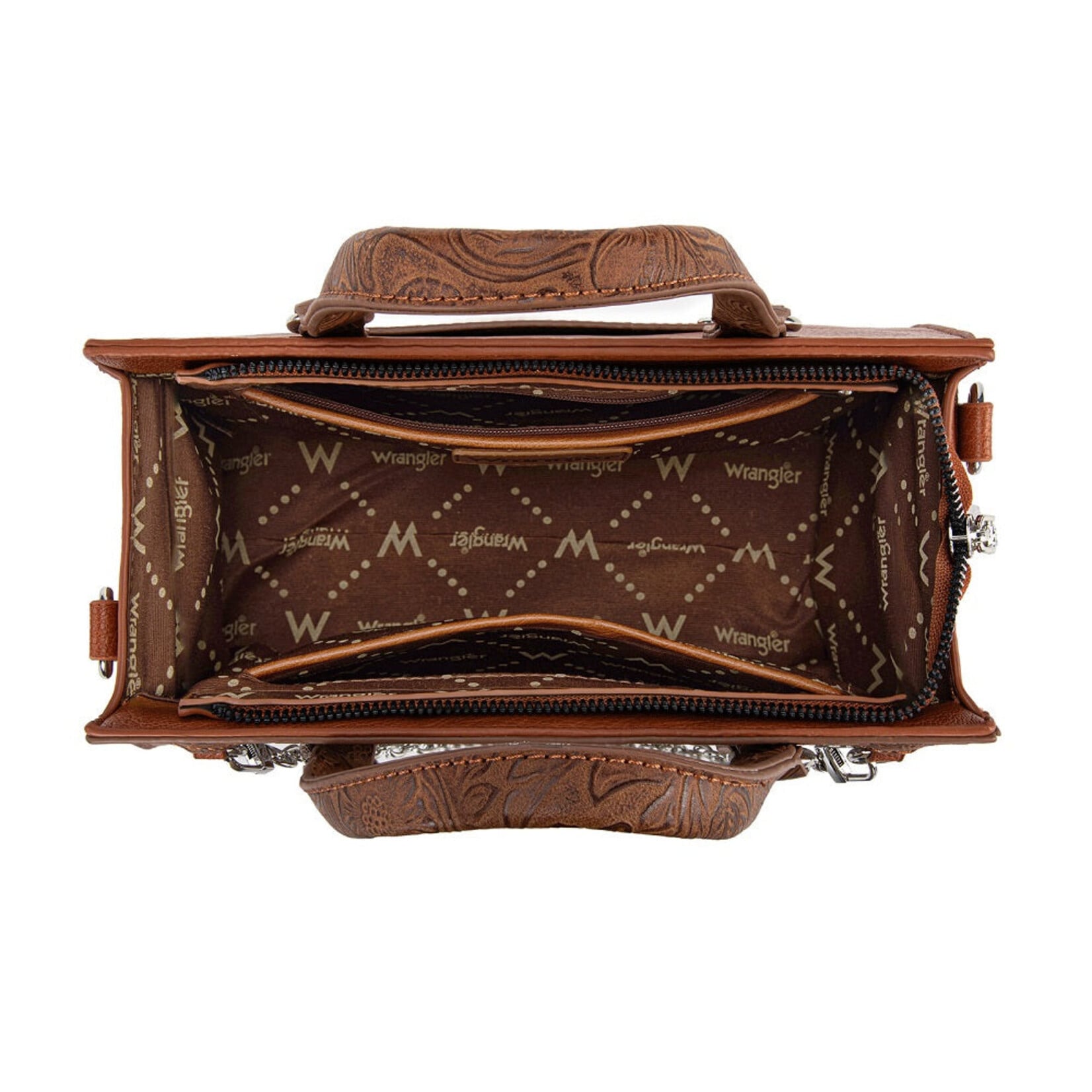 Wrangler WG-HB-455-8130BR - Brown - Wrangler Western Chic Lace with Chain Charm Satchel/Crossbody Bag