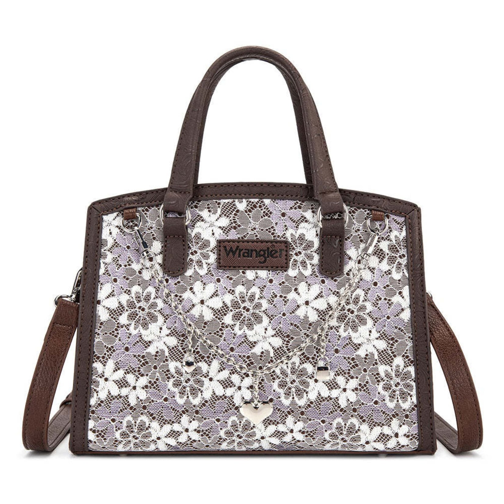Wrangler WG-HB-455-8130CF - Coffee - Wrangler Western Chic Lace with Chain Charm Satchel/Crossbody Bag